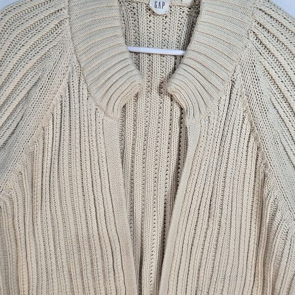 Gap Women's Beige Open Front Bomber Cardigan Sweater Cuff Sleeve Cable Knit Lg - Picture 3 of 10